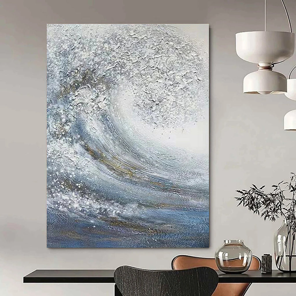 Dynamic White and Blue Wave Abstract Painting for Seaside Resorts HENG337