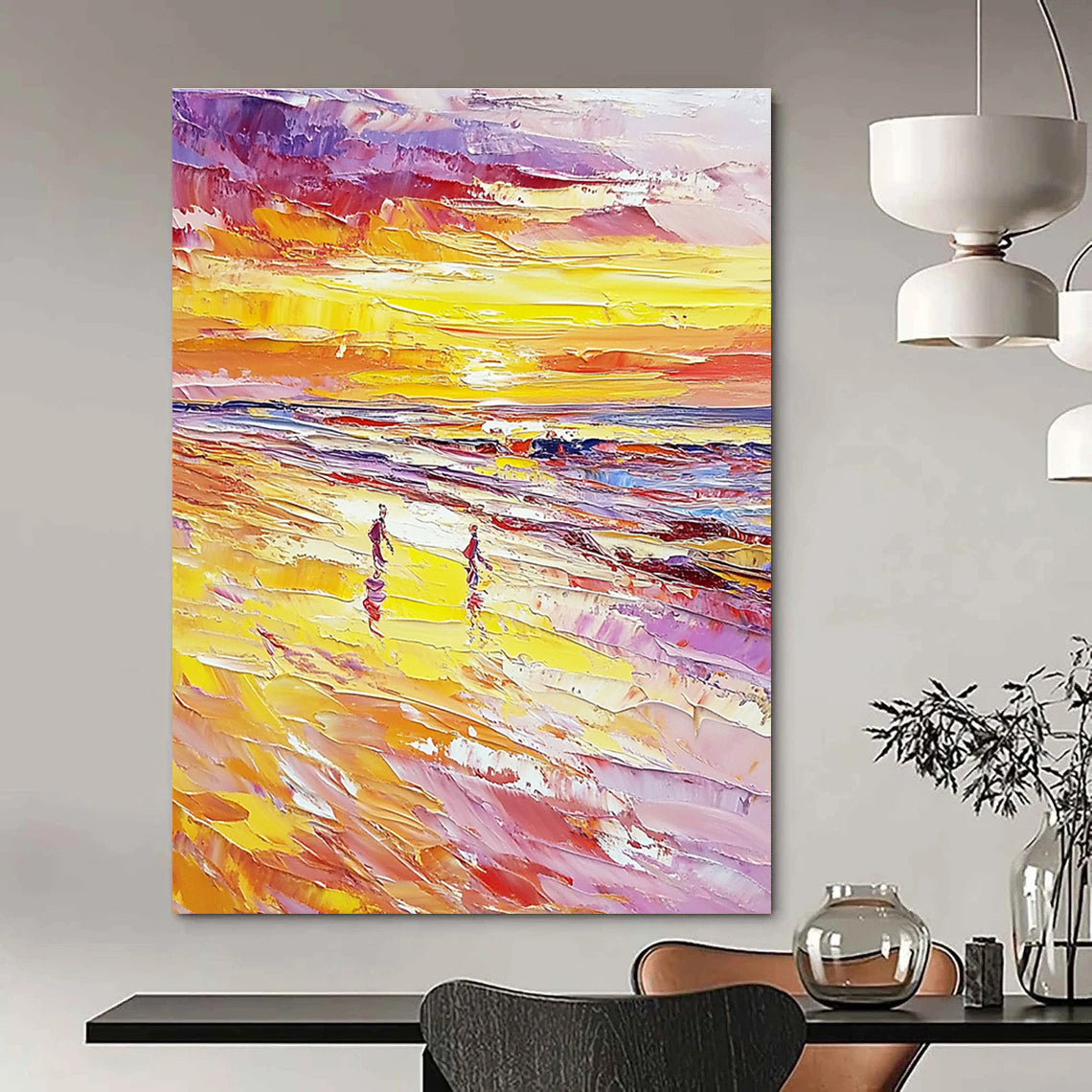 Beach Sunset Walk - Romantic Seascape Abstract Painting GAB0570