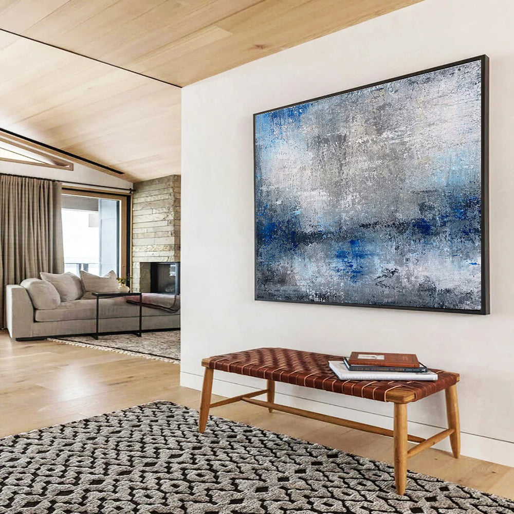 Gray and Blue Abstract Textures Painting for Serene Office Environments YHT341