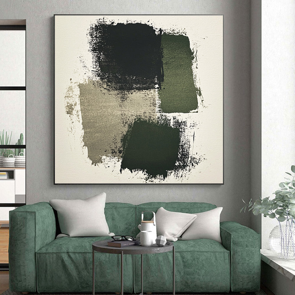 Dark Green and Gray Brushstrokes Abstract Painting with Moody Textures WINK265