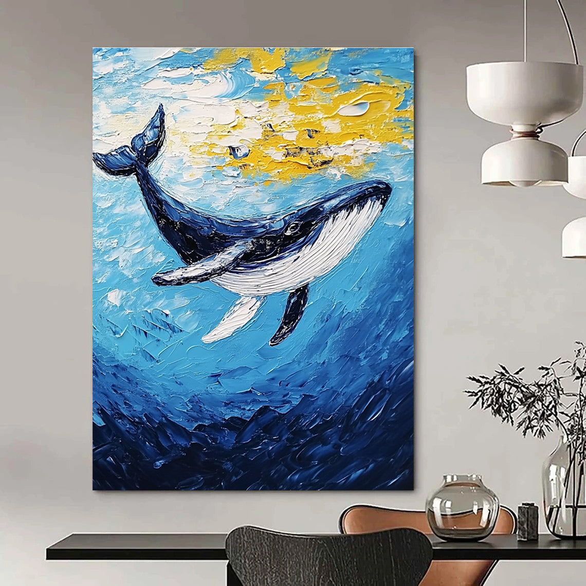 Blue Whale in Ocean Abstract Painting of Marine Majesty GAB0190