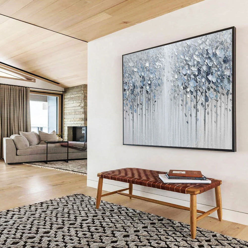 Silver Forest Abstract Painting for Serene Bedroom Retreats YHT274