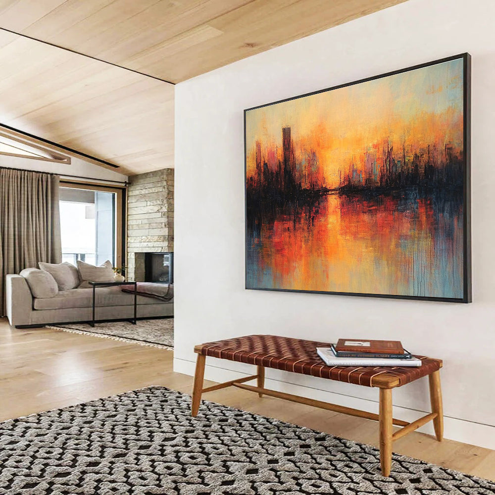 Warm Sunset Cityscape Reflection Abstract Painting ABS198