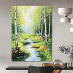 Enchanted Forest Stream Abstract Painting with Lush Greens GAB0013