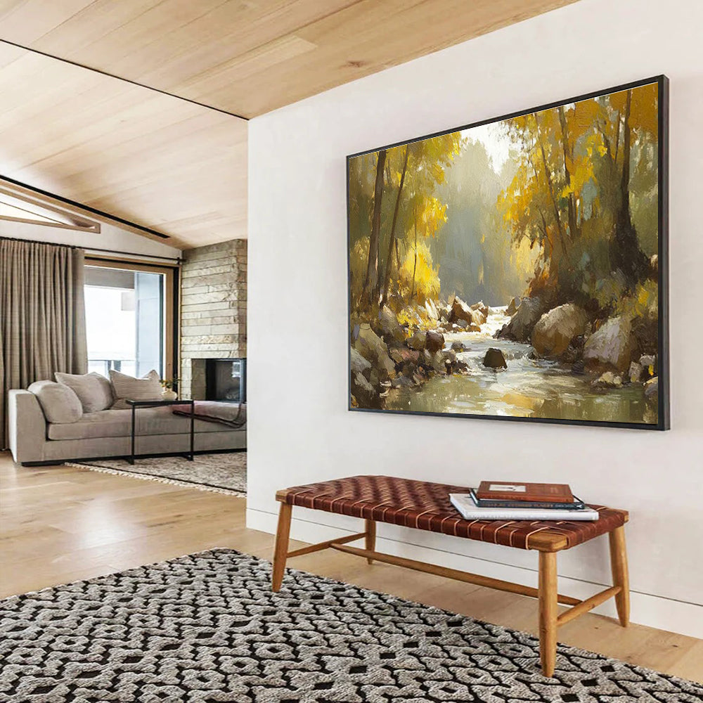 Autumn River Abstract Painting for Cozy Cottage Living Rooms YHT412