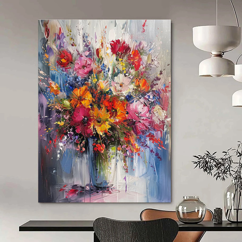 Impasto - Style Vibrant Flower Bouquet Abstract Painting for Lively Spaces HENG260