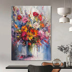 Impasto - Style Vibrant Flower Bouquet Abstract Painting for Lively Spaces HENG260