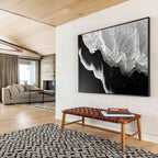 Black - White Wave Abstract Painting for Nautical - Themed Spaces YHT074