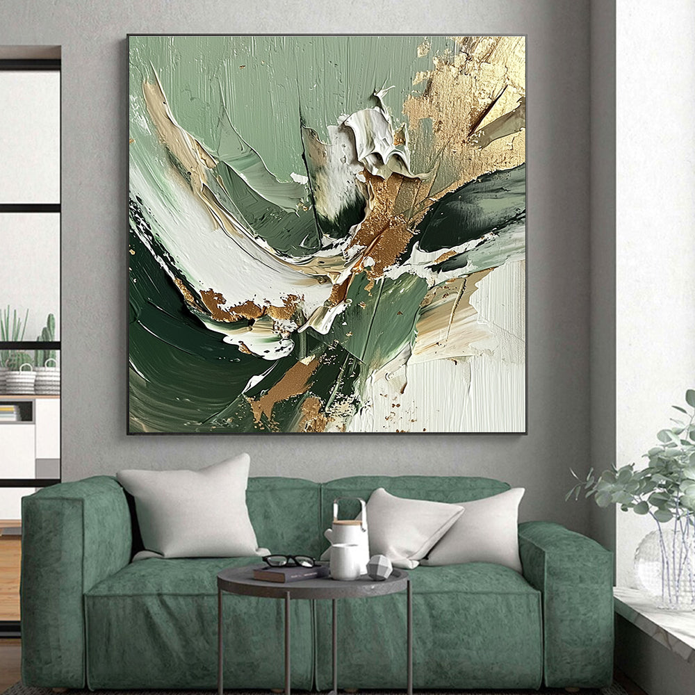 Green - Gold - White Abstract Painting with Natural Luxury WINK536