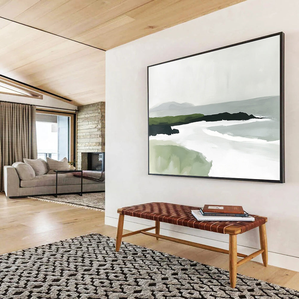Minimalist Coastal Landscape with Subtle Color Blocks Abstract Painting ABS336