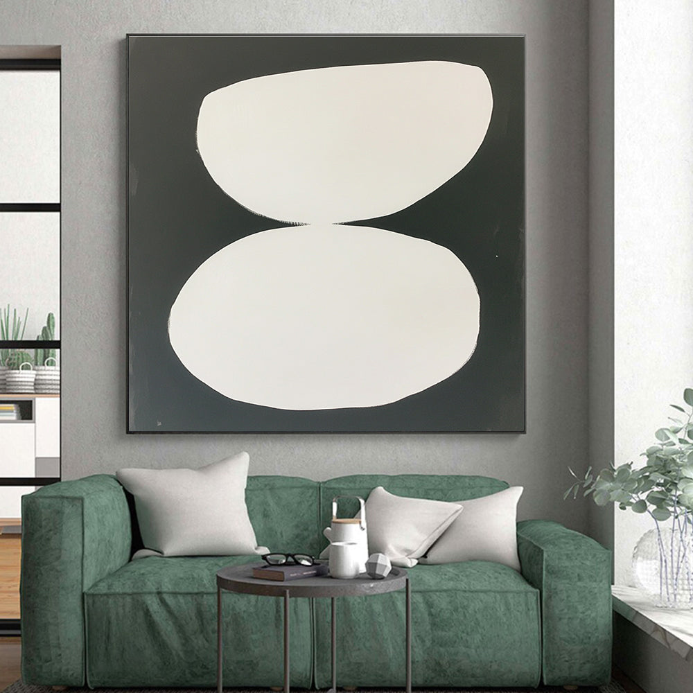 White Organic Shapes on Black Abstract Painting with Clean Contrast WINK269