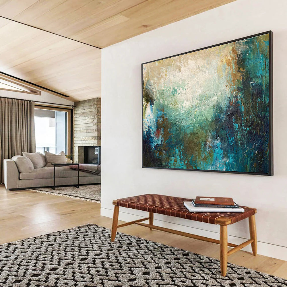 Teal Abstract Blend Painting for Modern Beachfront Hotels YHT369