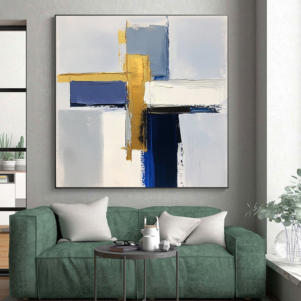 Blue Gold Purple Abstract Painting with Colorful Geometry WINK567