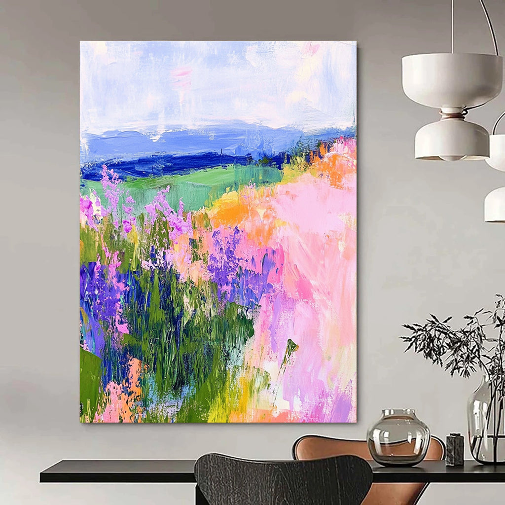 Colorful Flower Field Abstract Painting of Cheerful Blooms GAB0153