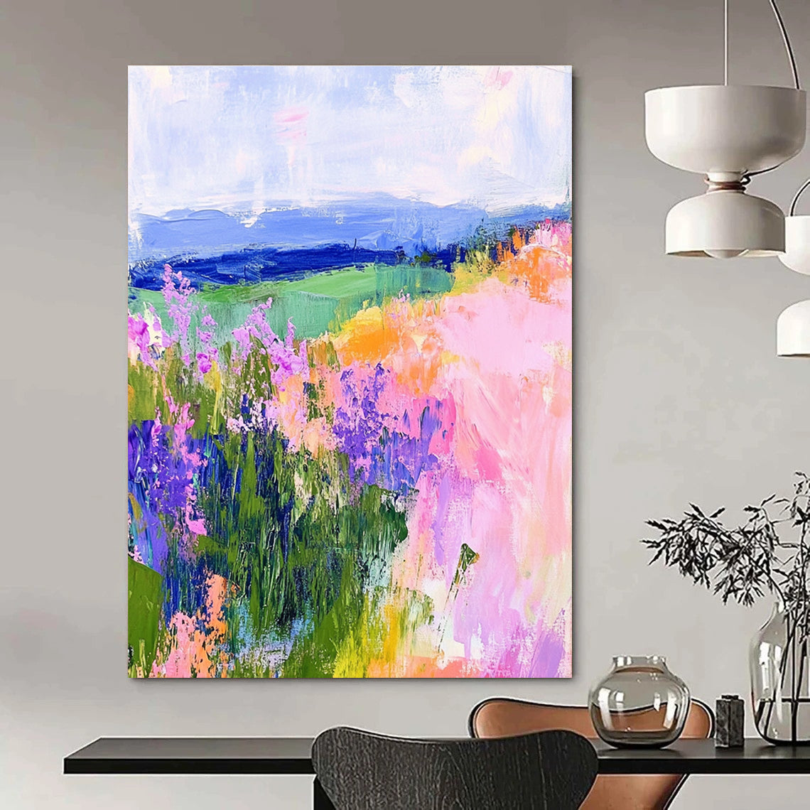 Colorful Flower Field Abstract Painting of Cheerful Blooms GAB0153