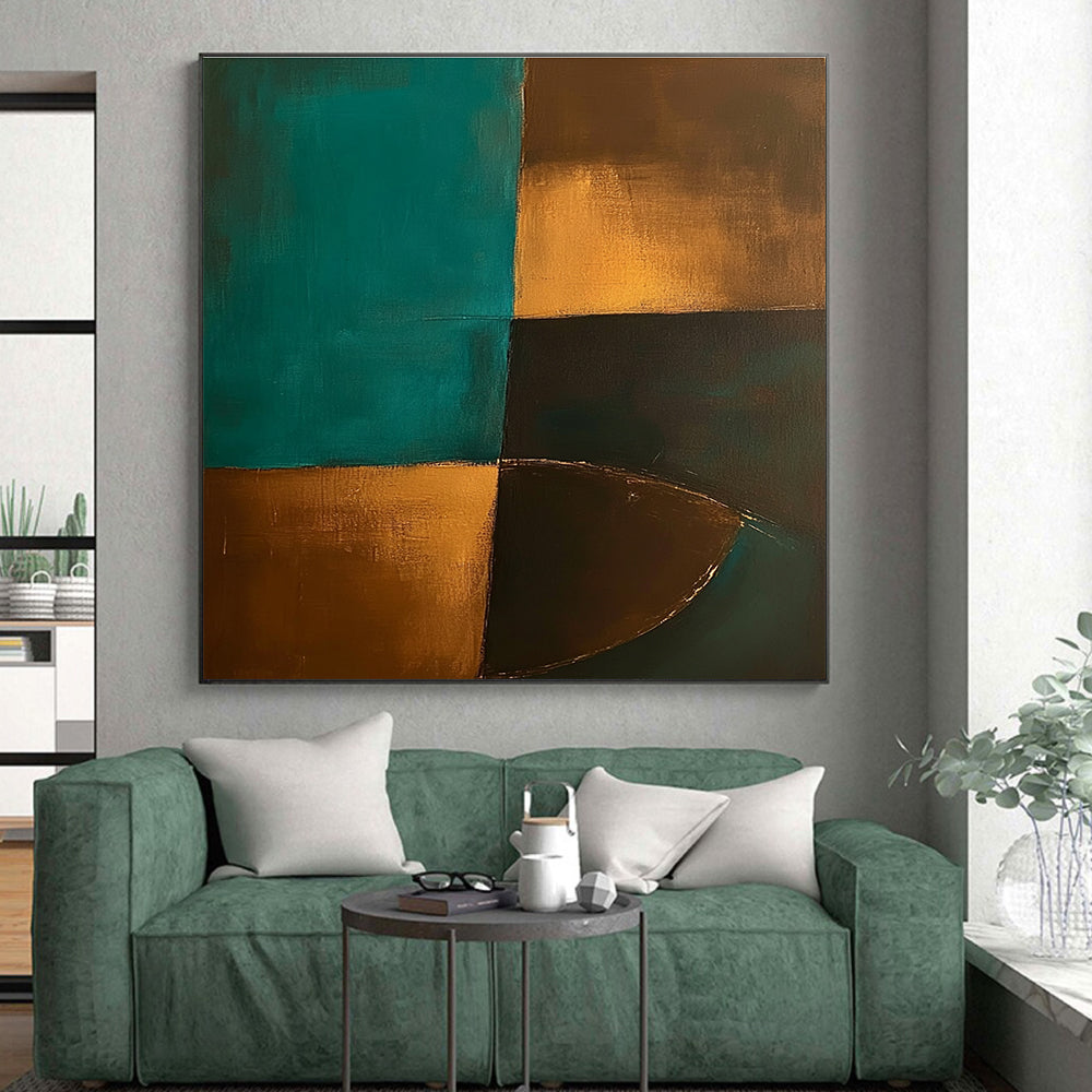 Teal Gold Geometric Abstract Painting with Luxe Simplicity WINK707