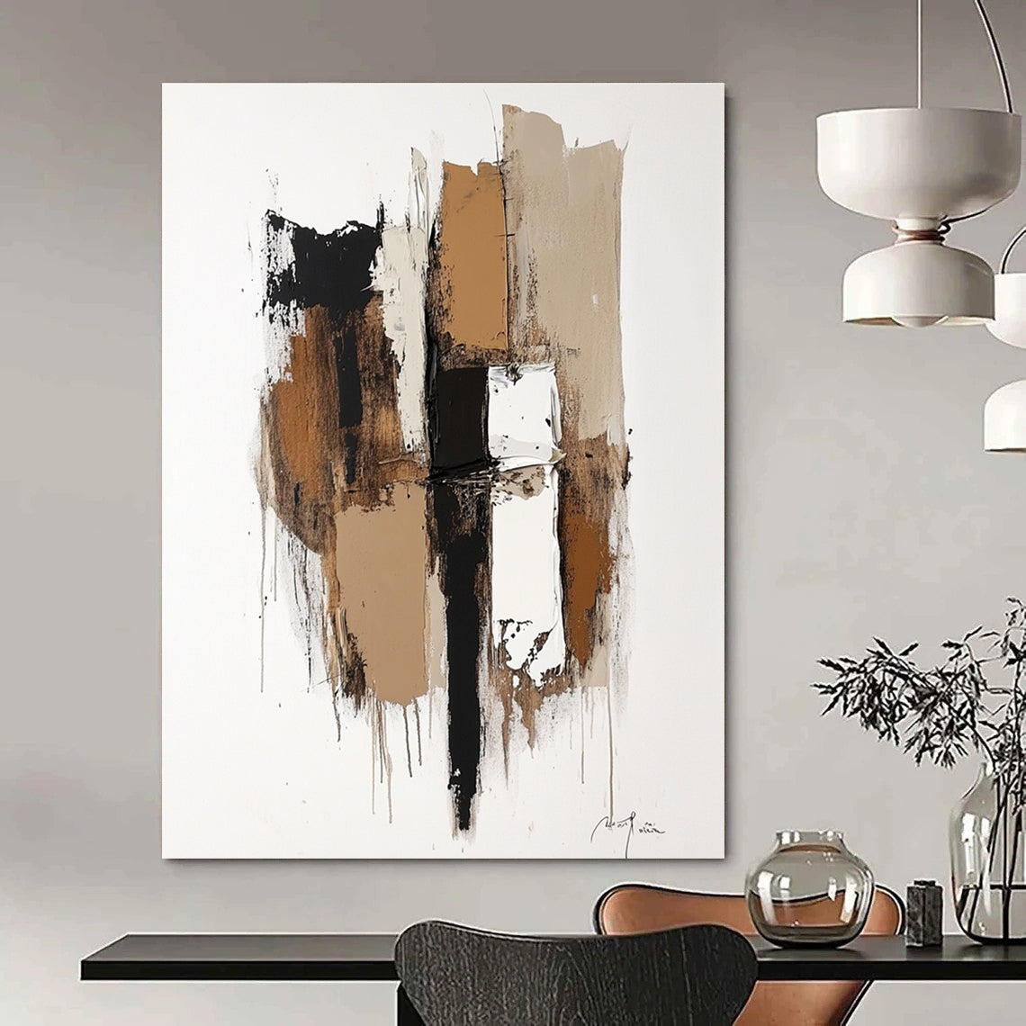 Neutral Abstract Composition Painting for Minimalist Bedrooms GAB1142