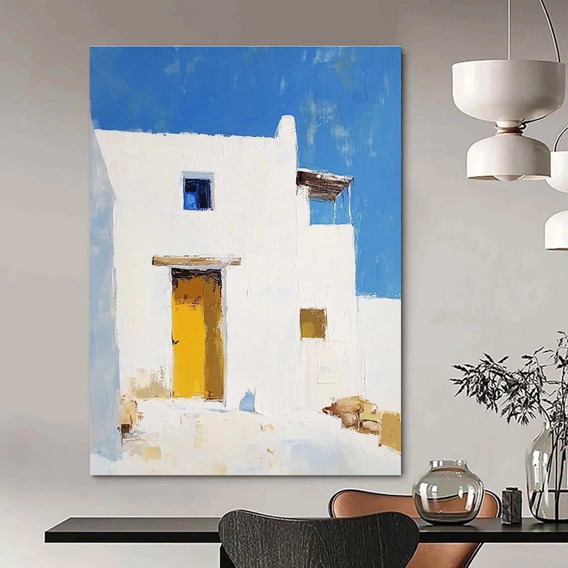 White Building with Yellow Door - Minimalist Architectural Art GAB0409