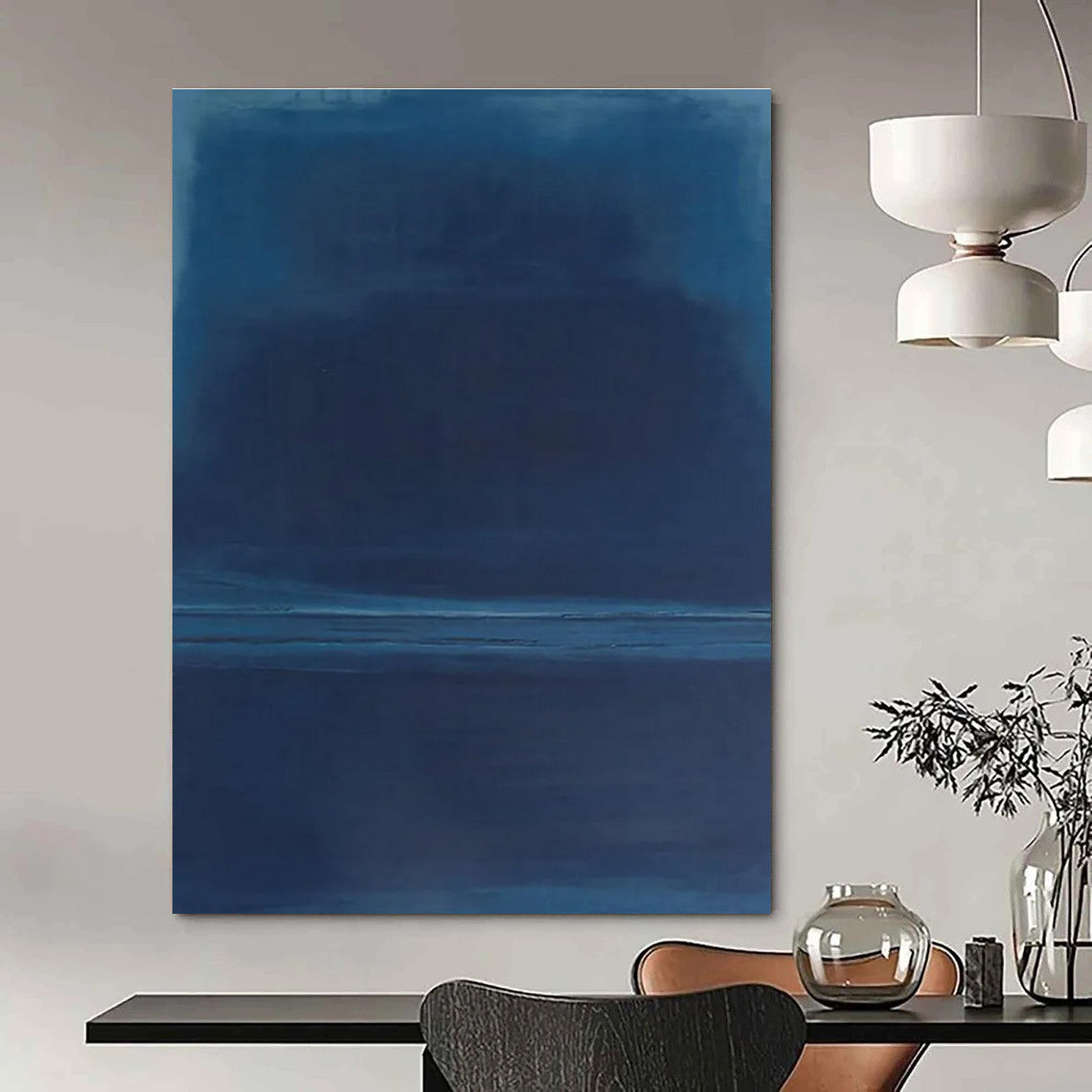 Deep Blue Gradient Abstract Painting for Nautical - Inspired Studies HENG474
