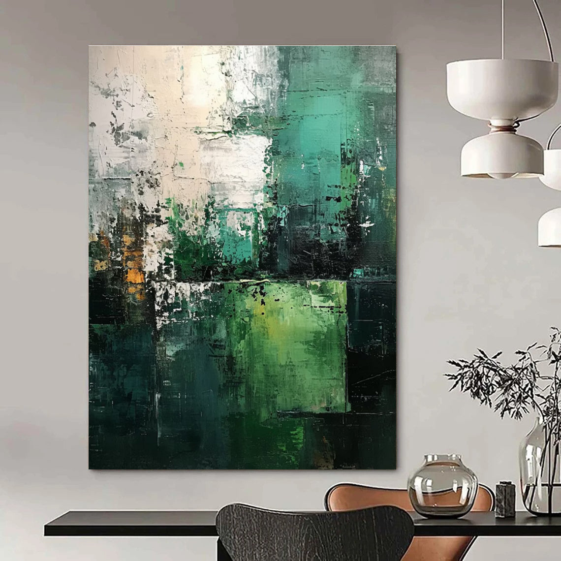 Teal and Green Abstract Layers Abstract Painting for Corporate Wellness Centers HENG031