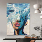 Blue Ocean Wave - Masked Face Abstract Painting for Contemporary Art Galleries HENG347