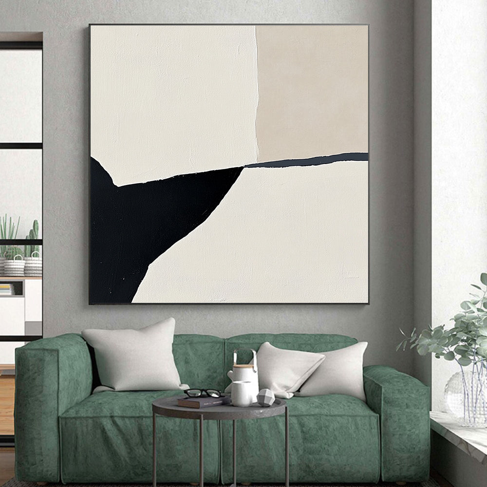 Geometric Black and White Shapes Abstract Painting with Minimalist Precision WINK160