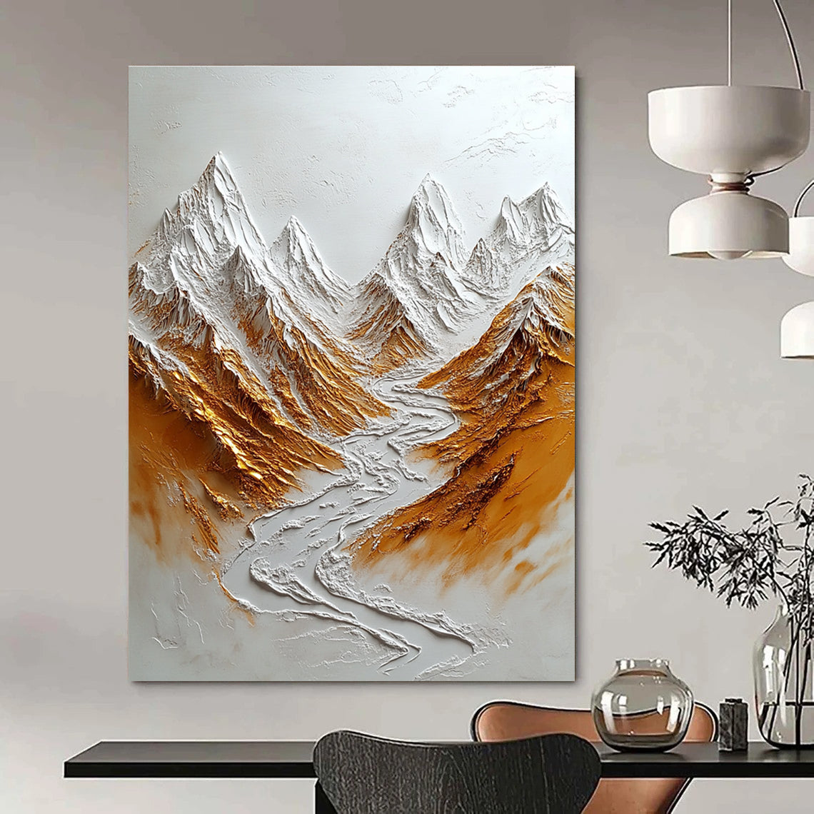 3D Mountain Abstract Painting with Metallic Accents GAB0004