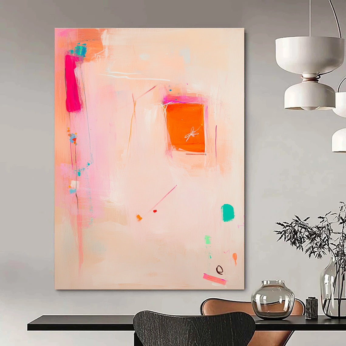 Soft Pink Abstract with Dragonfly Painting for Bohemian Bedrooms GAB1153