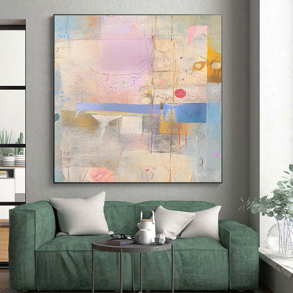 Collage of Textures 2 Abstract Painting with Whimsical Assemblage WINK195