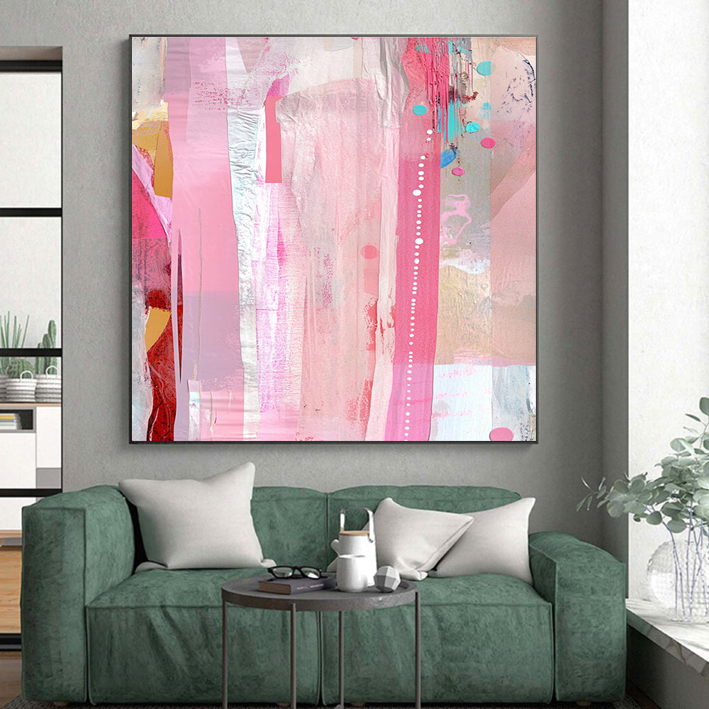 Pink and Silver Stripes Abstract Painting with Glamorous Grace WINK078