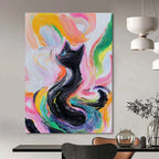 Colorful Swirling Cat Whimsical Feline Abstract Painting GAB0262
