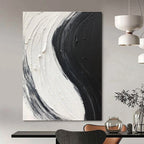 Black - White Textured Stripe Art Abstract Painting for Monochrome Dining Rooms HENG376