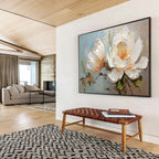 White Peony Abstract Painting for Sophisticated Bedrooms YHT174