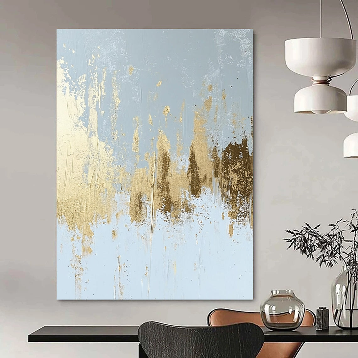 Gold and Blue Abstract Painting for Coastal - Inspired Hotels GAB0849