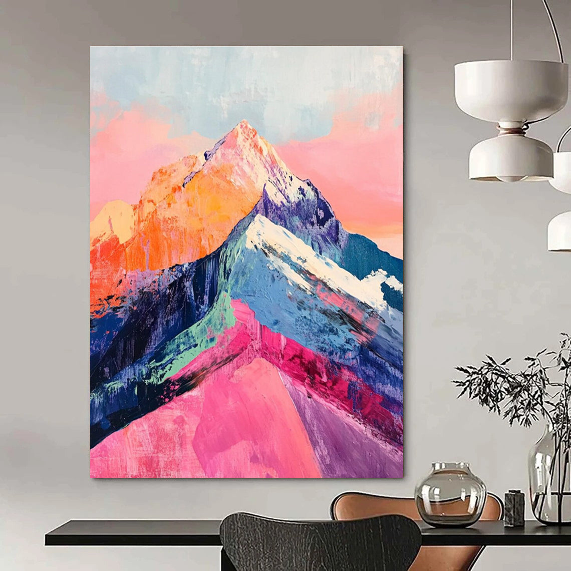 Vivid Colorful Mountain Peaks Painting for Nature - Inspired Spaces HENG283