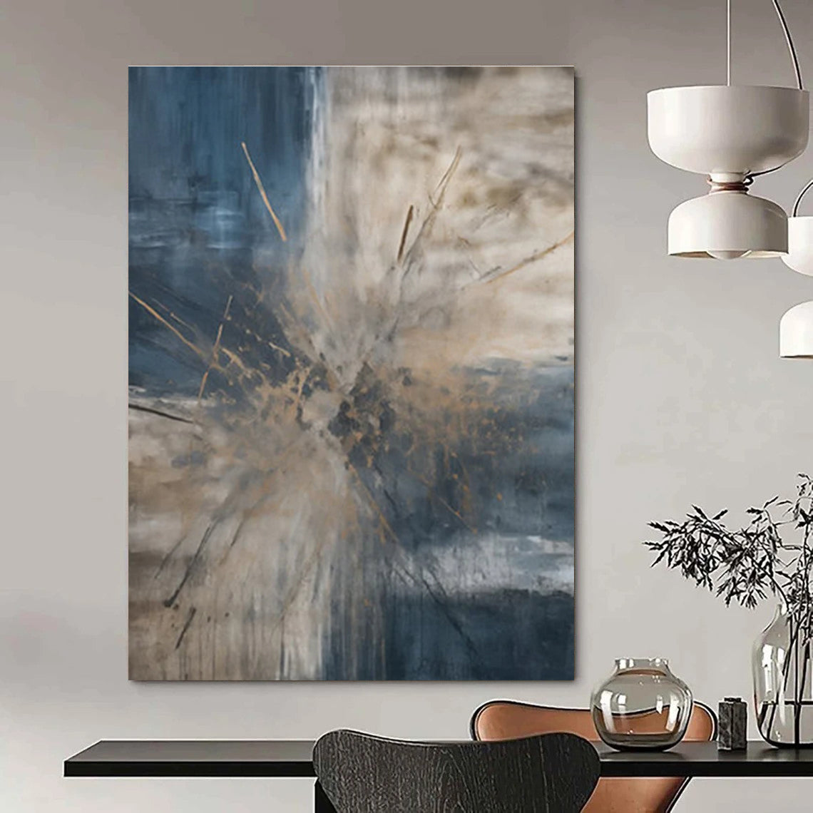 Blue - Gray - Brown Abstract Burst Painting for Contemporary Art Galleries HENG119