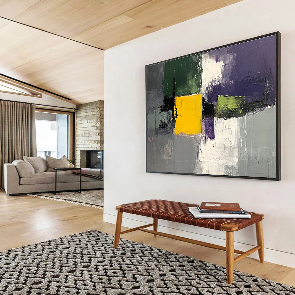 Geometric Color Block Abstract Painting with Modern, Structured Harmony ABS482
