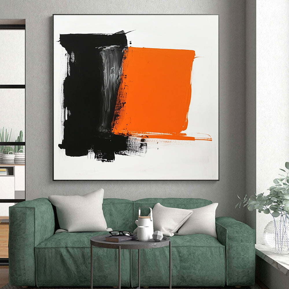 Black and Orange Abstract Painting with Bold Forms WINK830