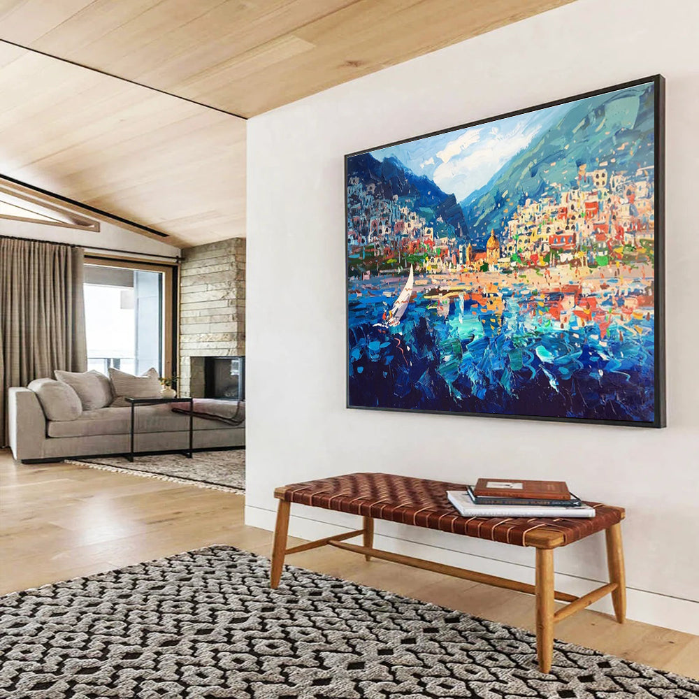 Coastal Town Sail Abstract Painting for Yacht Club Dining Rooms YHT439
