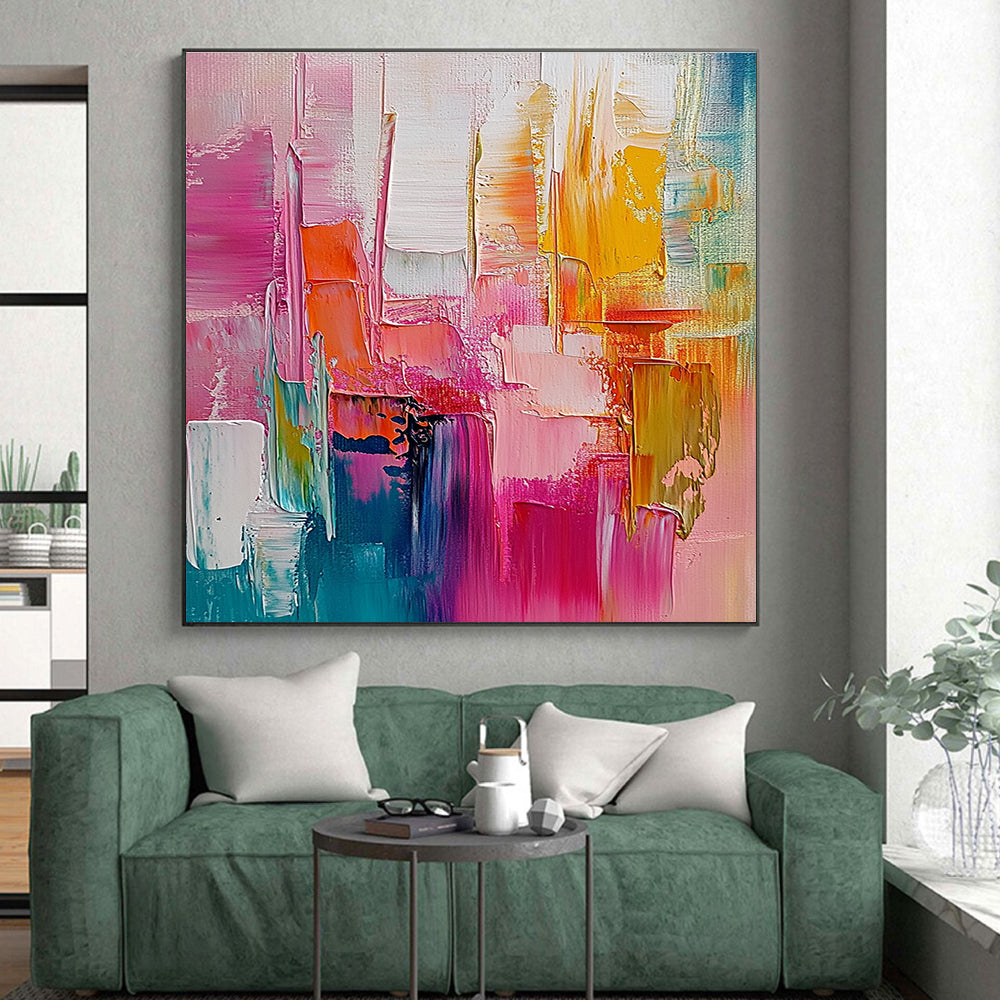 Pink - Orange Abstract Cityscape Painting with Vibrant Urban Energy WINK497