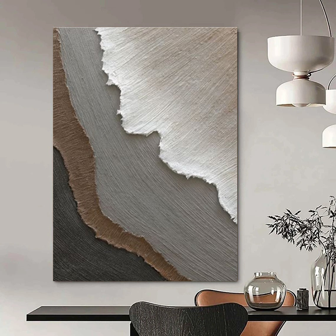 Subtle Neutral Textured Layers Abstract Painting for Calm Interiors HENG269