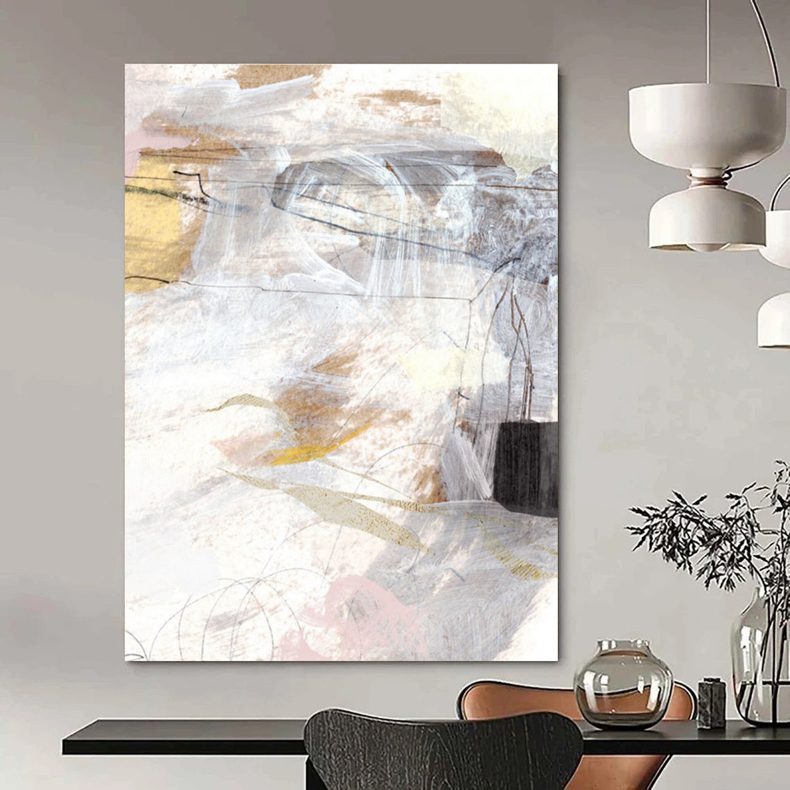 Mixed Media Abstract with Soft Tones Painting for Serene Bedroom Retreats HENG187