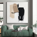 Beige Black White Abstract Painting with Minimalist Forms WINK632