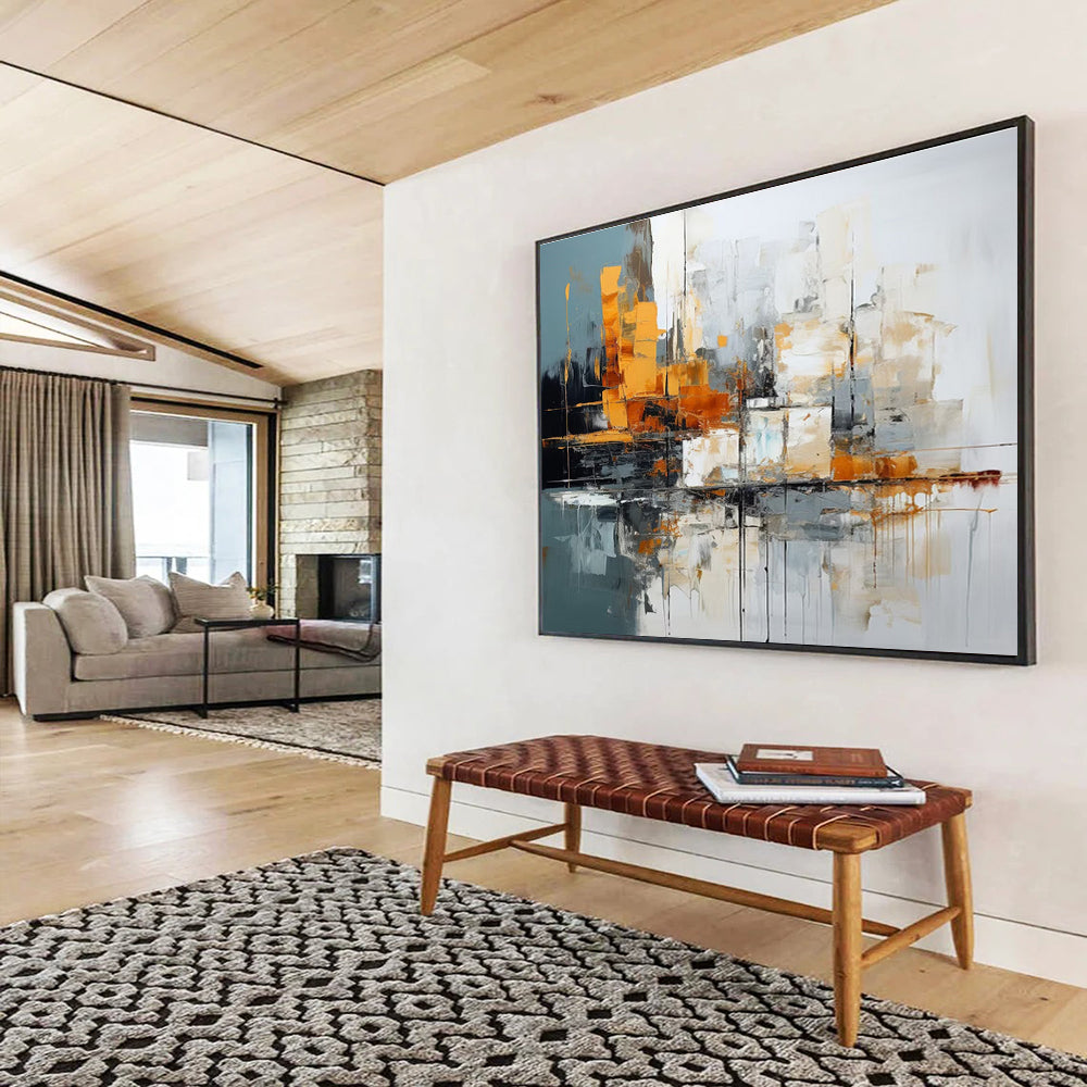 Urban Abstract Landscape Painting with Industrial Tones YHT002