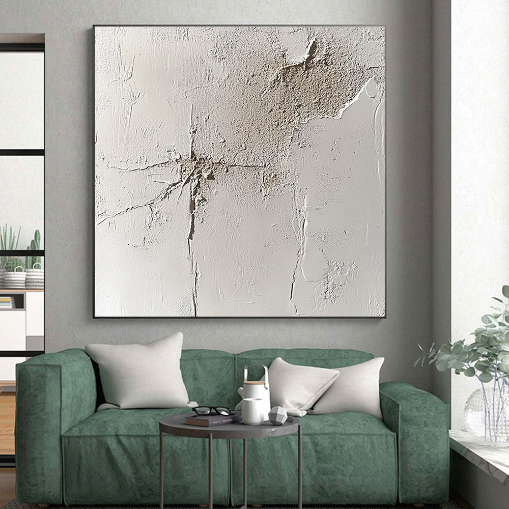 Cracked White Surface Abstract Painting with Textured History WINK095