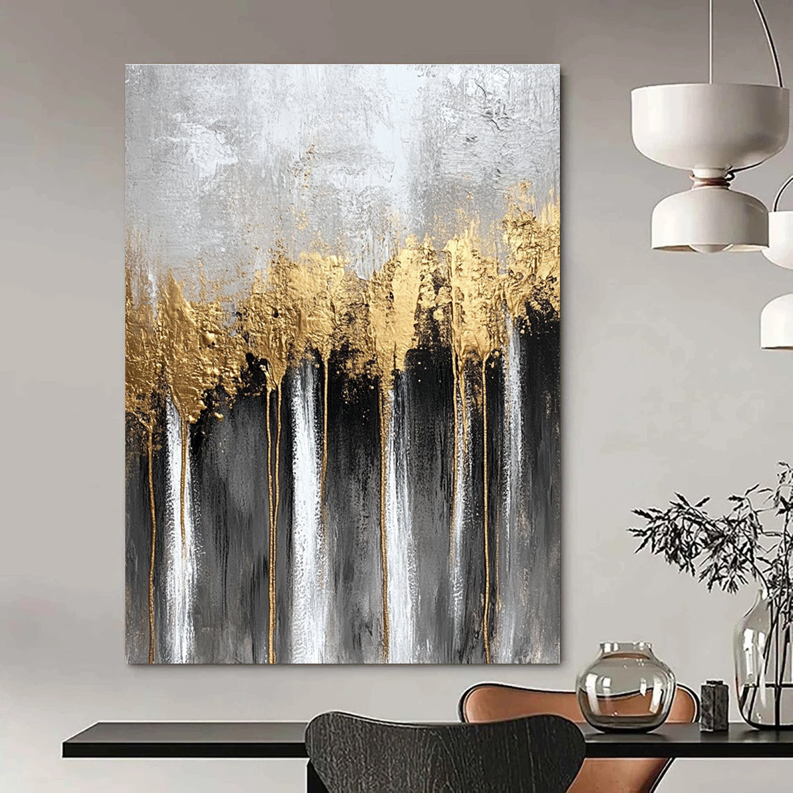 Gold Drip Abstract Painting for Luxe - Inspired Bedrooms GAB0859