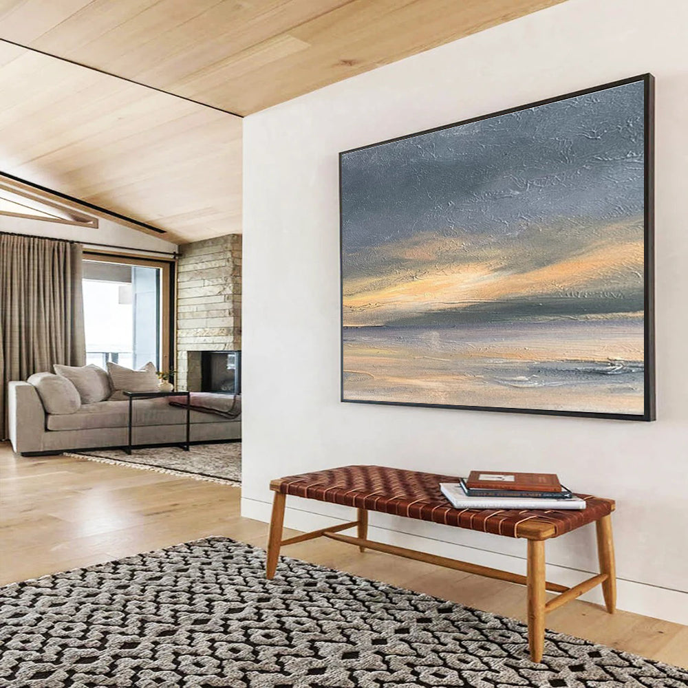 Sunset Over Calm Sea Abstract Painting for Coastal Homes YHT016