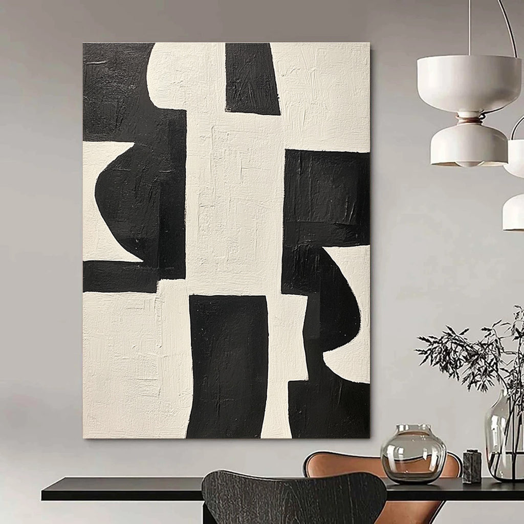 Black and White Geometric Abstract Painting for Modern Minimalist Interiors GAB0790