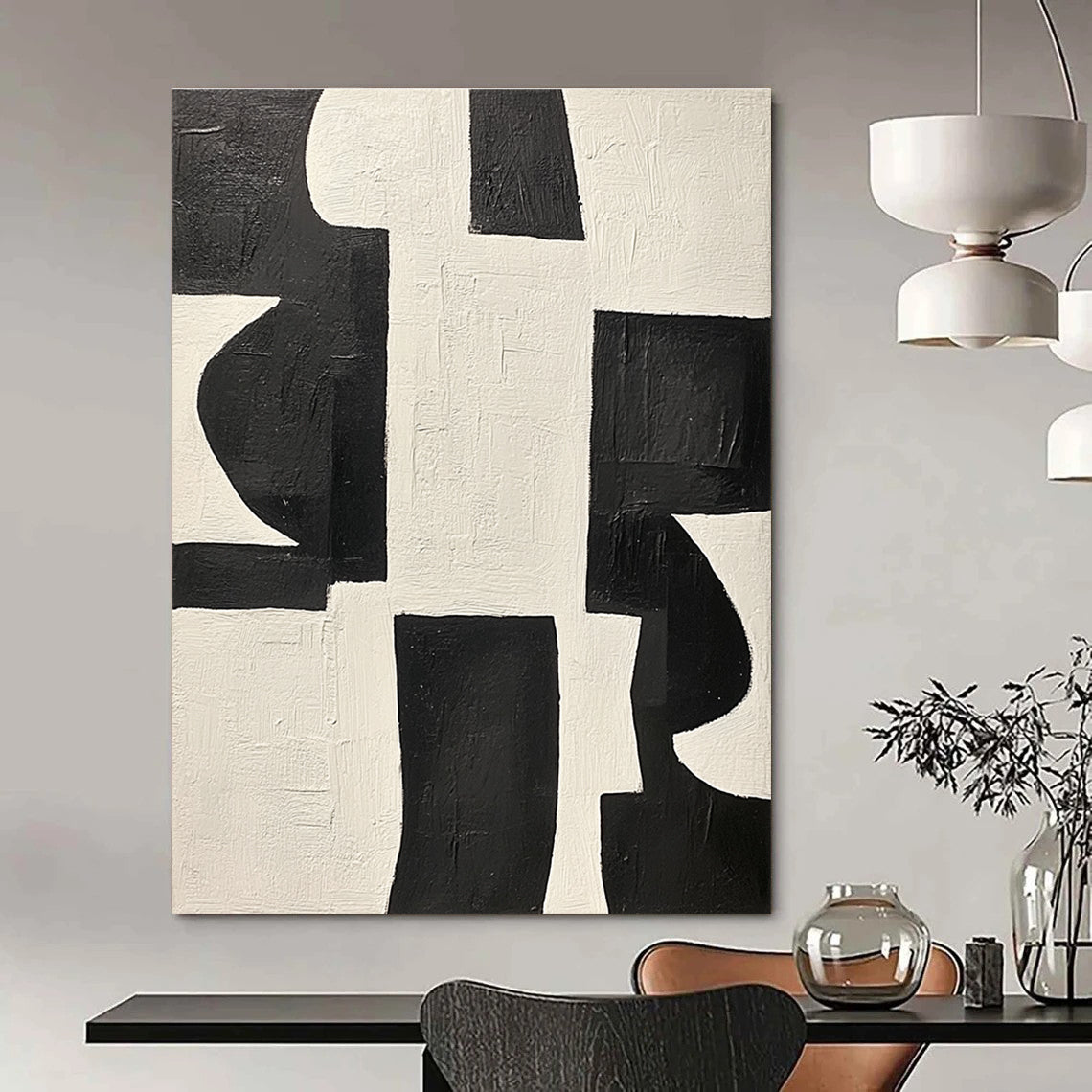 Black and White Geometric Abstract Painting for Modern Minimalist Interiors GAB0790
