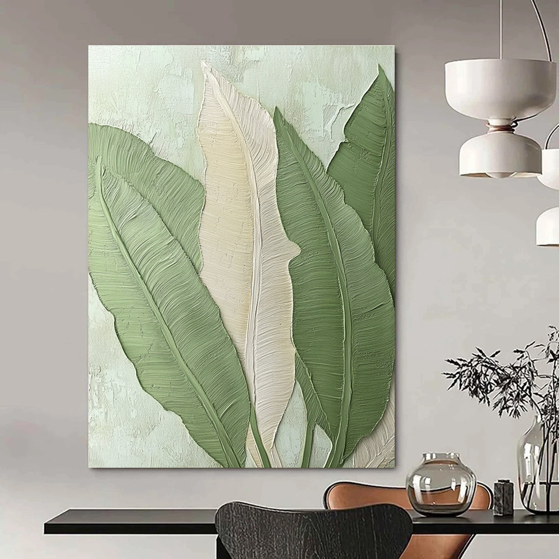 Textured Leaves Abstract Painting with Relief Effects GAB0002